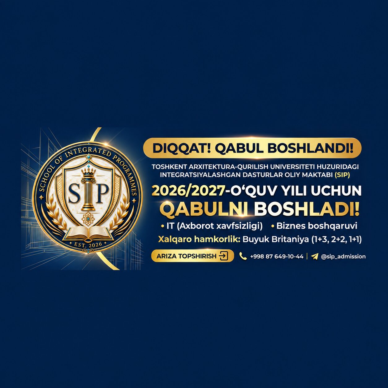 Xalqaro ta'lim sari yo'lingizni Toshkentdan boshlang!